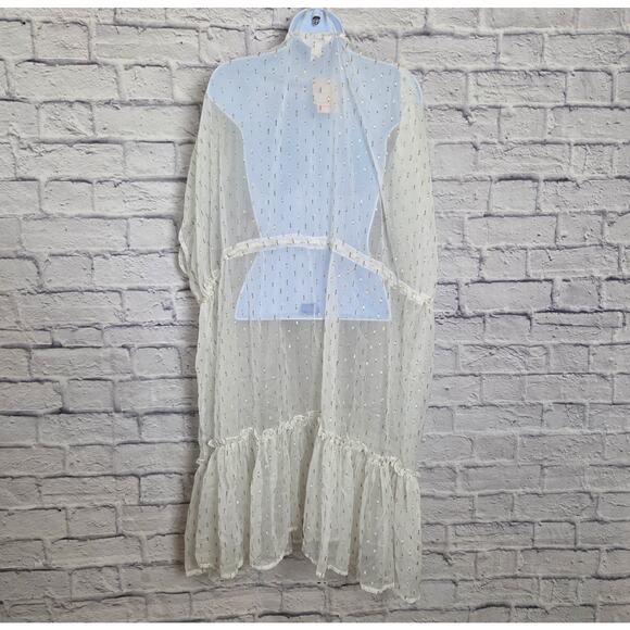 NWT LC Lauren Conrad Sheer Cover Up Duster One Size Ivory Gold Drawstring Waist - Picture 2 of 12
